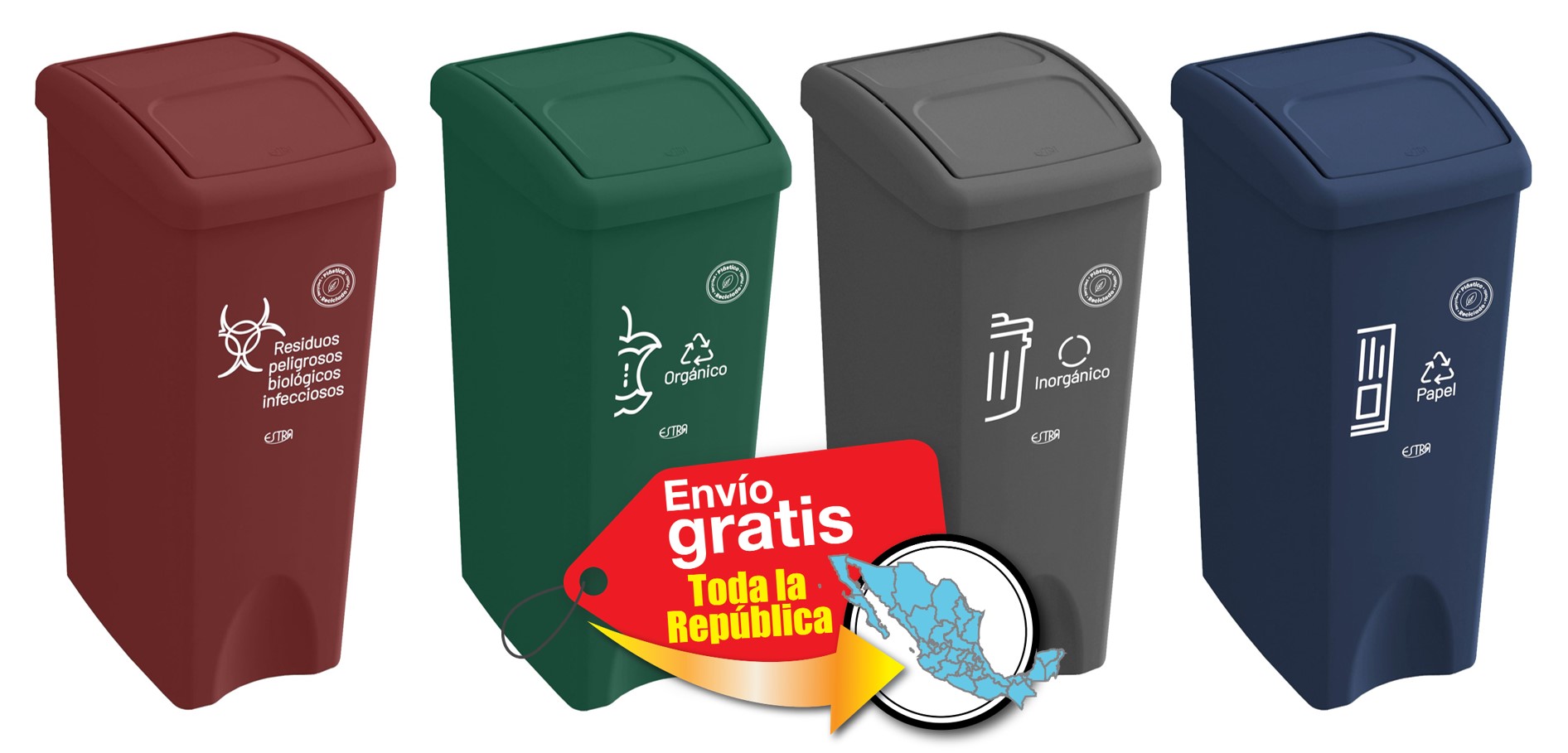 Botes de basura Estra 53 litros material reciclado